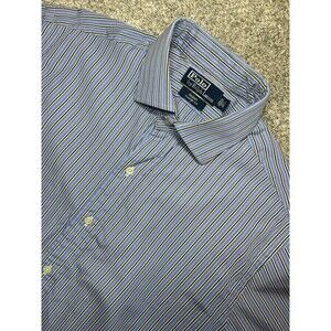 Polo Ralph Lauren Mens 16.5 32/33 Classic Fit Blue Stripes Long Sleeve B…